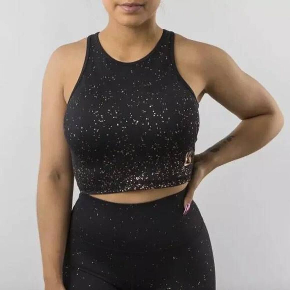 BuffBunny Aurora Black Rosé Crop Tank Top Small Athletic Workout Gym Outdoor